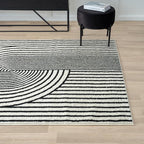 Abani Nuevo Collection Area Rug - Mid-Century Black and White Arch Knot Design - 6' x 9' - for Living Room, Bedroom & Office
