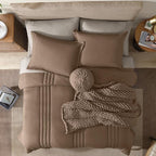 Monbix Oversized Queen Comforter Set - 7 Pieces Brown Bed in a Bag Queen Bedding Sets with Comforters, All Seasons Down Alternative Comforter Bed Set with Sheets,Pillowcases & Shams