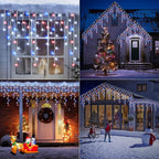 Toodour Red White Blue Christmas Icicle Lights, 29.5ft 360 LED Icicle Lights, 8 Modes, 60 Drops, Window Curtain Led Christmas Light, Icicle Twinkle Light for Eaves, Party, Wedding, Xmas Decorations