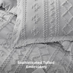 Bedsure Tufted Boho Comforter Set Queen Size - Light Grey Boho Bed Set, GentleSoft™ 3 Pieces Farmhouse Shabby Chic Embroidery Bedding, Gifts for Woman, Soft Jacquard Queen Comforter for All Seasons