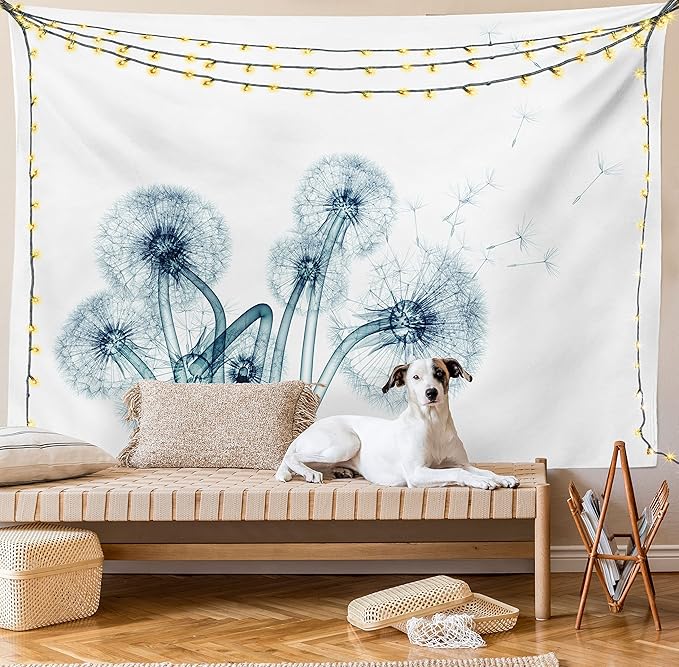 Ambesonne Flower Tapestry by Ambesonne, Unusual Image of Dandelions on Simple Background Uv Style Negative of Nature Art, Wall Hanging for Bedroom Living Room Dorm, 40 W X 60 L Inches, Teal White