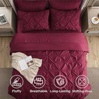 Bedsure Twin Comforter Set Dark Red - Bed in a Bag Twin Size Bedding 5 Pieces, GentleSoft™ Pintuck Bed Set Gift for Family, Pinch Pleat Dark Red Comforter with Sheets, Pillowcase & Sham