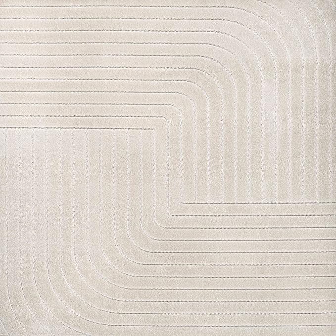 Eyely NCS101A-7SQ Scandinavian Odense Minimalist Angle Geometric Indoor Rug, Pet Friendly, Non-Shedding, Stain Resistant, Easy-Cleaning, Ivory/Cream, 7' Square, Indoor/Outdoor, Area Rug