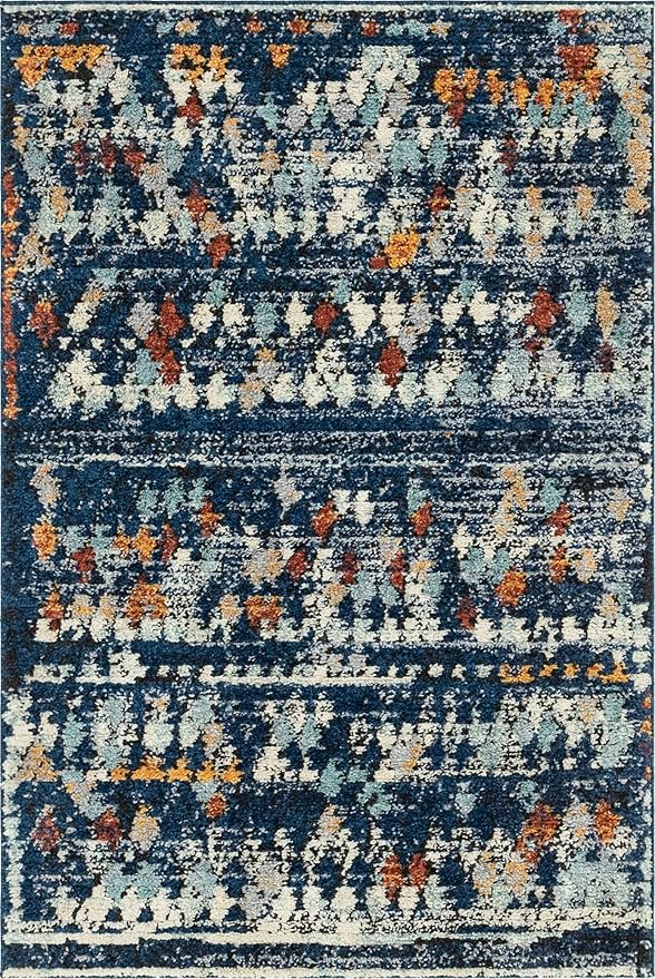 Rugs.com Morocco Collection Rug – 4' x 6' Navy Blue High-Pile Rug Perfect for Living Rooms, Large Dining Rooms, Open Floorplans