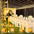 Ollny 2 Pack Curtain String Lights Warm White, 400LED 6.6x6.6ft Fairy Lights With Remote 8 Modes, Hanging Outdoor Waterproof, USB Power Wall for Bedroom Indoor Backdrop Window