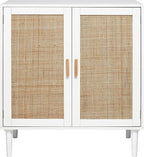 Finnhomy Sideboard Buffet Cabinet, Kitchen Storage Console with Rattan Decorated Doors, Liquor Buffet, Dining Room, Hallway, Cupboard Console Table, Accent Cabinet, 31.5X 15.8X 34.6 Inches, White