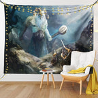 Lunarable Viking Tapestry, Heroes of Valhalla with Mythological Frost Giant Norse Culture Watercolor Design, Wide Wall Hanging for Bedroom Living Room Dorm, 80" X 60", Grey Blue
