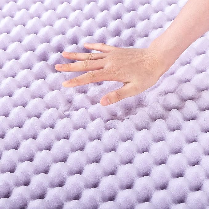 Best Price Mattress 4 Inch Egg Crate Memory Foam Mattress Topper with Soothing Lavender Infusion, CertiPUR-US Certified, Dorm Essentials, Short Queen