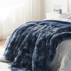 Bedsure GentleSoft Fuzzy Sherpa Faux Fur Twin Blanket Tie Dye Navy Cozy Gifts for Women Men, Soft Fleece Plush Warm Minky Thick Blanket Twin Size for Bed, Blue Room Decor Dorm Essentials Gifts, 60x80