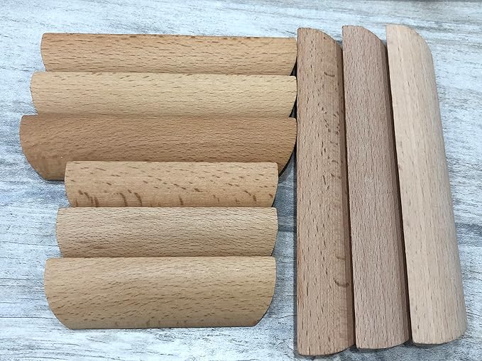 6Pcs Unfinished Wood Solid Furniture Pulls Handles,Unfinished Unpainted Paintable Wooden Handles Cupboard Closet Drawer Handle Pull,Length 4.84",Hole Dis.3.78"
