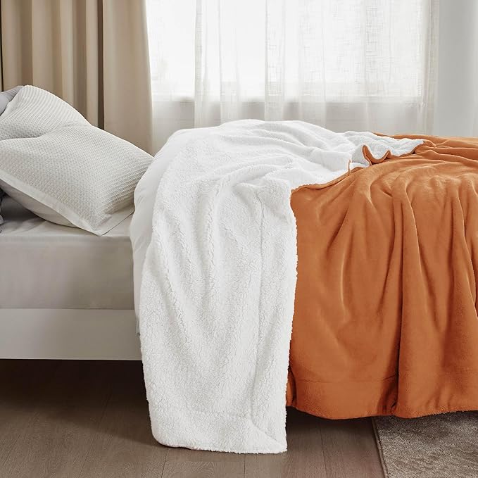 Bedsure GentleSoft Sherpa Fleece Blankets King Size for Bed - Thick and Warm Throw for Women and Men, Soft Fuzzy Plush King Blanket for Winter, Burnt Orange, 108x90 Inches