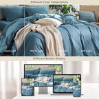MooMee Bedding Duvet Cover Set 100% Washed Cotton Linen Like Textured Breathable Durable Soft Comfy (Heathered Peacock Blue, Cal King 104"x98")