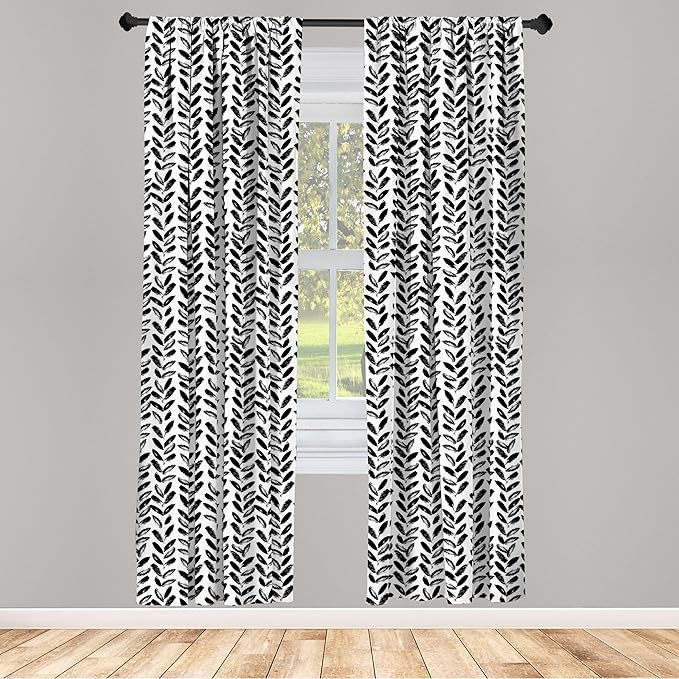 Ambesonne Black and White Window Curtains Pack of 2, Modern Grunge Botany Motif Monochrome Brush Paint Style Strokes, Lightweight Set with Rod Pocket, 4 Panels of - 28" x 95", White and Black