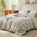 Bedsure Waffle Weave Duvet Cover King - 100% Cotton Boho Duvet Cover with 2 Pillowcases - Linen Color Textured Comforter Cover with Zipper Closure (King, 104"x90")