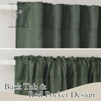 RYB HOME Semi Sheer Curtains 90 inches Long, Light Filtering Privacy Natural Farmhouse Linen Texture Drapes for Living Room Bedroom Dining Room, W 52 x L 90 inches, Hunter Green, 2 Panels