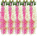 Giegxin 24 Pcs Artificial Wisteria Hanging Flowers 3.6 ft Artificial Fake Wisteria Vine Rattan Hanging Garland Silk Flowers String for Wall Home Wedding Party Greenery Decorations (Dark Pink,White)