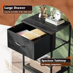 WLIVE Night Stand Set 2, Black Nightstand with Fabric Storage Drawer and Open Wood Shelf, Nightstand Set of 2 with Steel Frame, Side Table for Bedroom, Dorm, Charcoal Black, 25.03" Height
