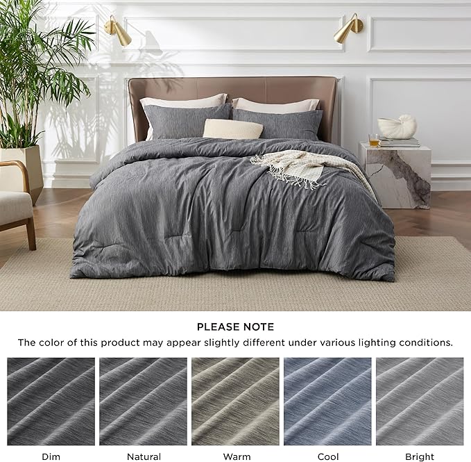 Bedsure Full Comforter Set - Charcoal Grey Soft Bedding for All Seasons, Cationic Dyed Bed Set, 3 Pieces, 1 Full Size Comforter (82"x86") and 2 Pillow Shams (20"x26"+2")