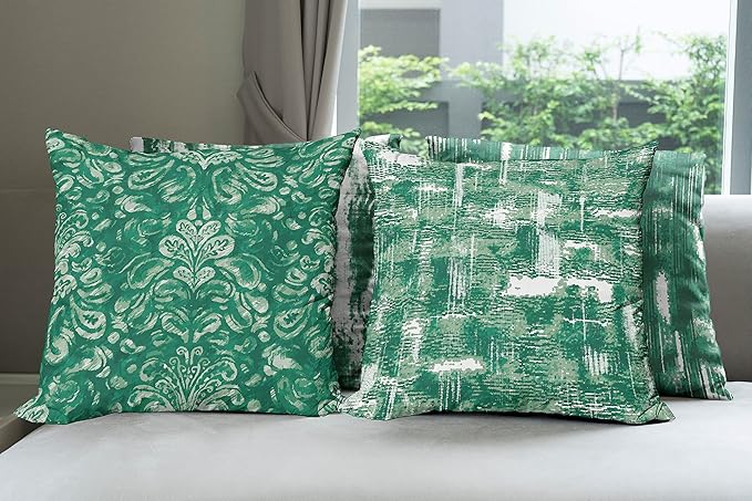 Ambesonne Vintage Throw Pillow Cushion Case Pack of 4, Abstract Grunge Effect Brushstrokes and Waving Striping Stains Paisley Drops, Modern Accent Double-Sided Digital Printing, 18", Forest Green