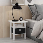 Furinno Andrey Set of 2 End Side Night Stand/Bedside Table with Bin Drawer, 2-Pack, White/Black