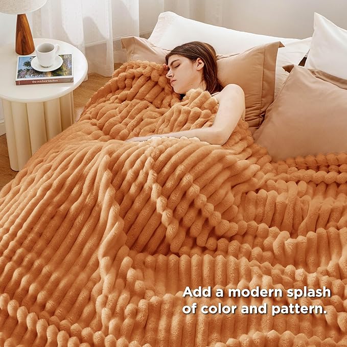 Bedsure GentleSoft King Blanket for Couch - Cozy Soft Fall Blankets for Women, Cute Large Throws for Girls, Orange, 108x90 Inches