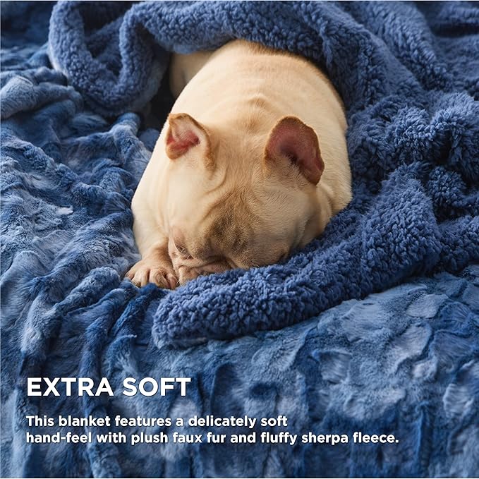 Bedsure GentleSoft Sherpa Fluffy Throw Blanket - Fleece Warm and Cozy Throw for Women Gift, Plush & Fuzzy Faux Christmas Fur Blanket for Couch, Sofa, Bed Decor, Tie Dye Design, Indigo, 50x60 Inches