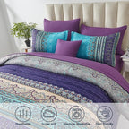 Cottolester Boho Comforter Set Full Size 8 Piece Bed in a Bag Bohemian Striped Bedding Quilt Set Aqua Paisley Floral Comforter and Sheet Set,Soft Microfiber Complete Bedding Sets for All Season