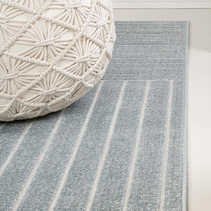 Eyely NCS101F-28 Odense High-Low Minimalist Angle Geometric Light Blue/Cream 2 ft. x 8 ft. Indoor/Outdoor Runner Rug, for Home, Backyard, Patio, Porch, Bedroom, Kitchen, Living Room