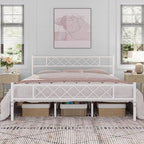 Yaheetech Metal Platform King Bed Frame Mattress Foundation with Headboard and Footboard No Box Spring Needed Under Bed Storage Steel Slats White