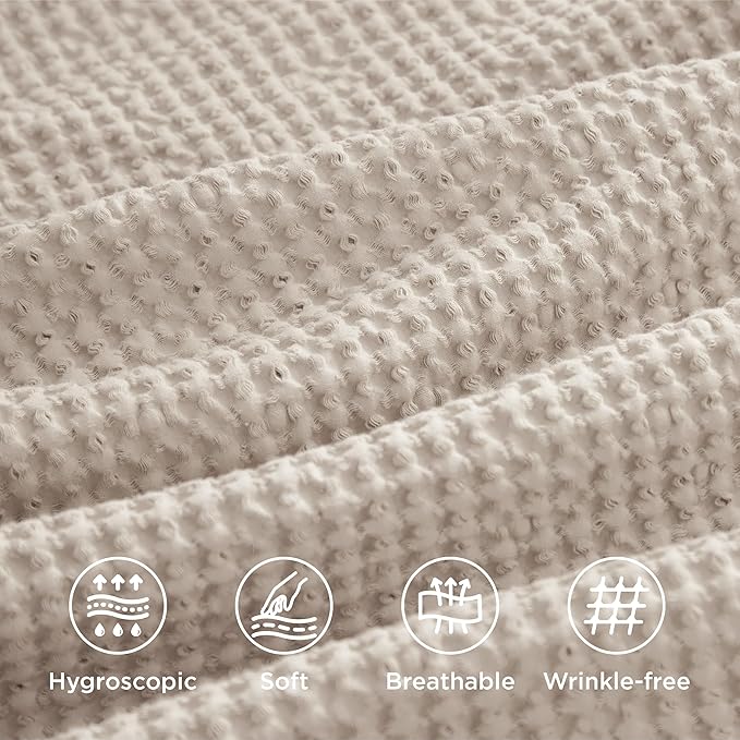Bedsure Cotton Duvet Cover King - 100% Cotton Waffle Weave Beige Duvet Cover King Size, GentleSoft™ and Breathable Bedding Set for All Season, 3 Pieces, 104"x90"