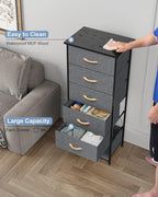Crestlive Products Vertical Dresser Storage Tower - Sturdy Steel Frame, Wood Top, Easy Pull Fabric Bins, Handles Organizer Unit for Bedroom, Hallway, Entryway, Closets 6 Drawers (Gray)