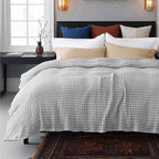 Bedsure Cooling Cotton Waffle Full Size Blanket - Lightweight Breathable Blanket of Rayon Derived from Bamboo for Hot Sleepers, Luxury Throws for Bed, Couch and Sofa, Grey, 80x90 Inches