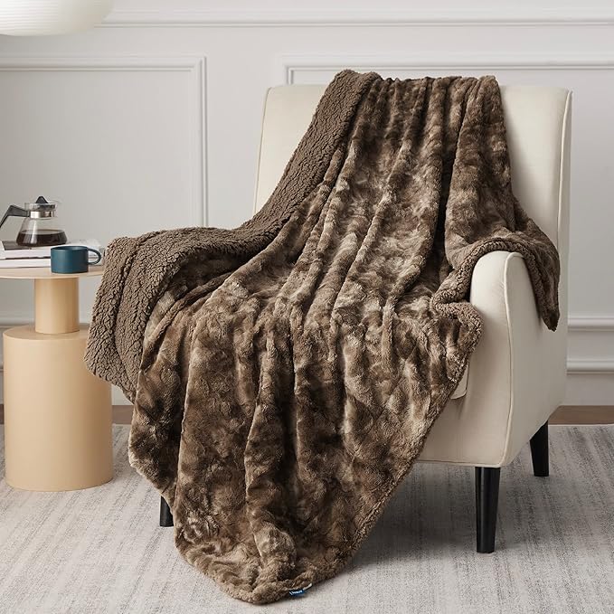 Bedsure GentleSoft Sherpa Fluffy Blanket Twin Size - Fleece Warm and Cozy Throw for Women Gift, Plush & Fuzzy Faux Fur Christmas Blanket for Couch, Sofa, Bed Decor, Tie Dye Design, Brown, 60x80 Inches