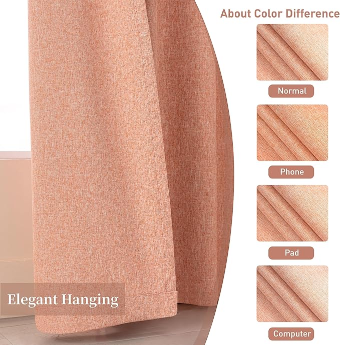 KangBang Coral Blackout Curtains 9FT Long Hook Belt Rod Pocket Black Out Linen Curtains Pinch Pleated Drapes for Cottage High Ceiling, Natural Drapes with Hooks for Track, 52x108, 2 Panels