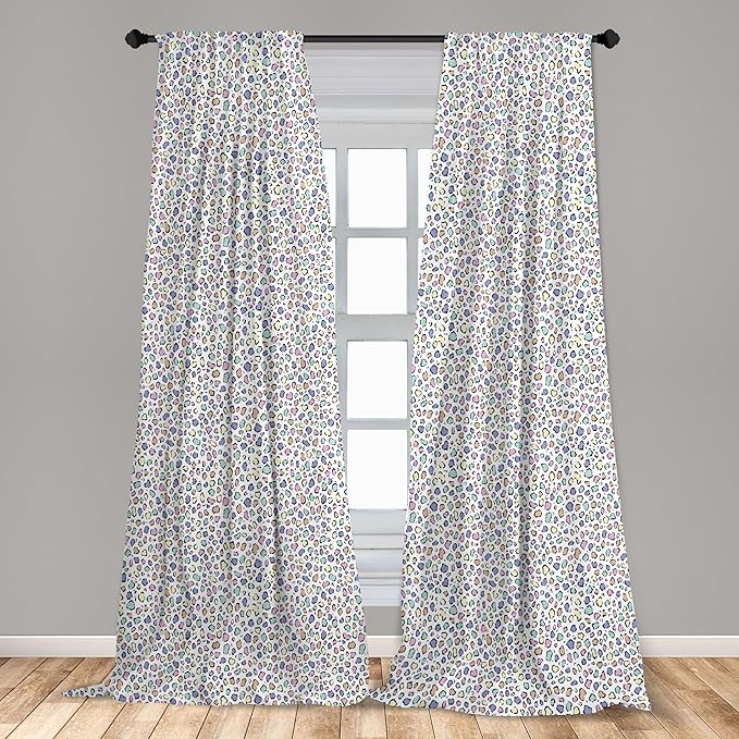 Ambesonne Leopard Print Curtains, Modernized Animal Skin Elements in Pastel Memphis Style Colors Pattern Print, Window Treatments 2 Panel Set for Living Room Bedroom, Pair of - 28" x 95", Grey Black