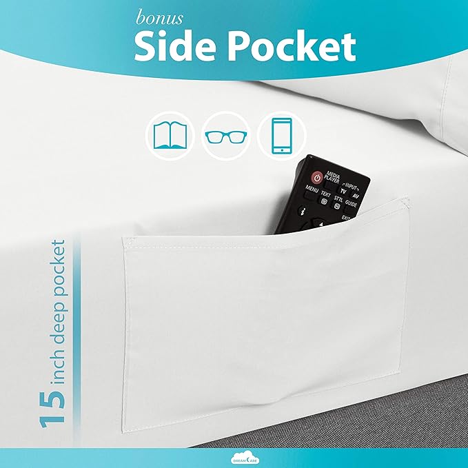 DREAMCARE Queen Sheet Set – 6 pcs Cooling Bed Sheets – up to 15” Deep Sheets Queen Size Bed Set – 2500 Supreme Collection – Extra Soft 100% Brushed Microfiber Hotel Luxury with Side Pocket – White