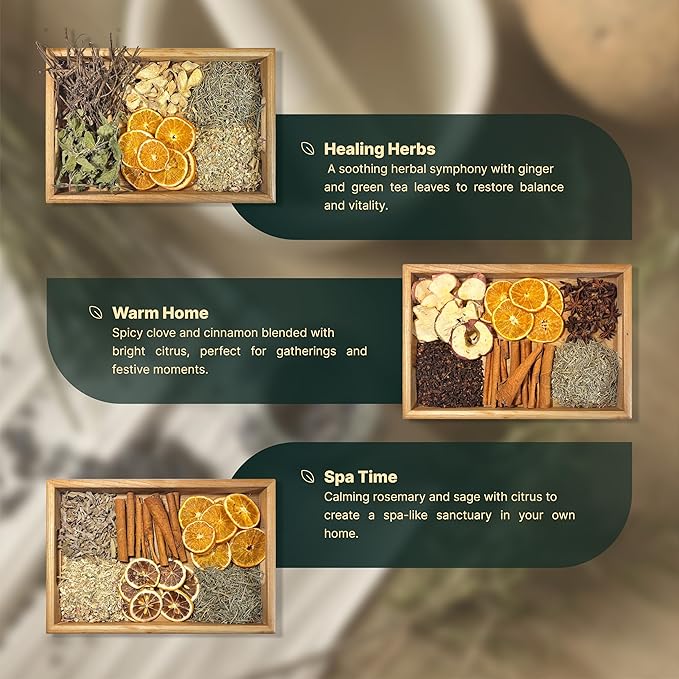 Simmering Potpourri Collection Gift Set – 6 Stove Simmer Pot Kits from Natural Vietnamese Herbs – Perfect Holiday Décor & Aroma for Christmas, Halloween, Winter & Fall