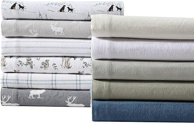 Eddie Bauer - Twin Sheets, Cotton Flannel Bedding Set, Brushed For Extra Softness, Cozy Home Decor (Dog Friends White, Twin)
