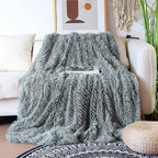 Tuddrom Decorative Extra Soft Faux Fur Blanket Twin Size 70"x78",Solid Reversible Fuzzy Fluffy Cozy Plush Fleece Comfy Microfiber Fur Blanket for Couch Sofa Bed,Gray Blue