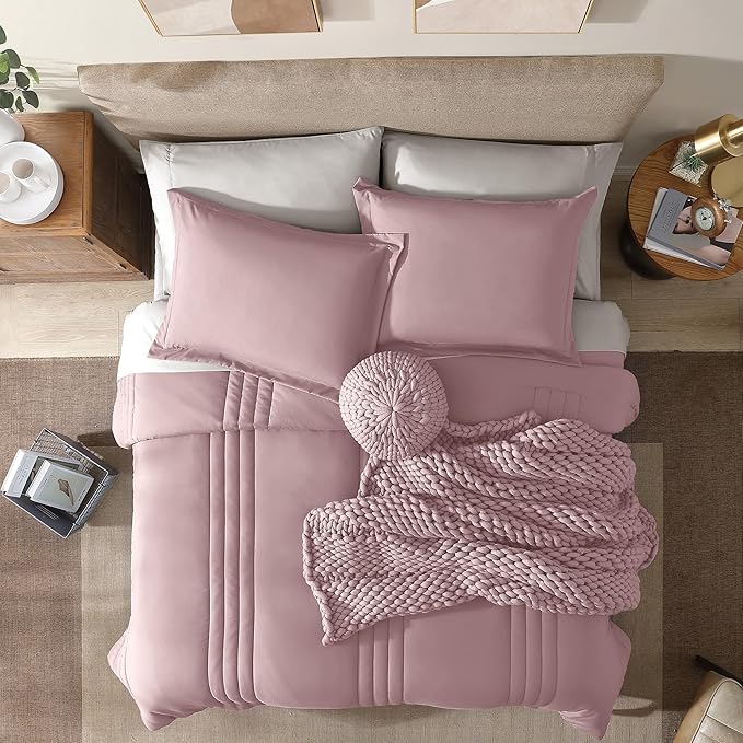 Monbix Queen Comforter Set - 7 Pieces Zephyr Bed in a Bag Queen Bedding Sets with Comforters, All Seasons Down Alternative Comforter Bed Set with Sheets,Pillowcases & Shams
