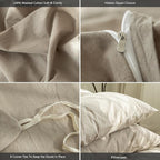 MooMee Bedding Duvet Cover Set 100% Washed Cotton Linen Like Textured Breathable Durable Soft Comfy (Solid Light Camel, Oversized King Plus 128"x120")