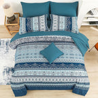Cottolester Boho Blue Comforter Set Queen Size 8 Pieces,Teal Blue Comforter Bohemian Striped Bed in A Bag,Soft Microfiber Bedding Set for All Seasons