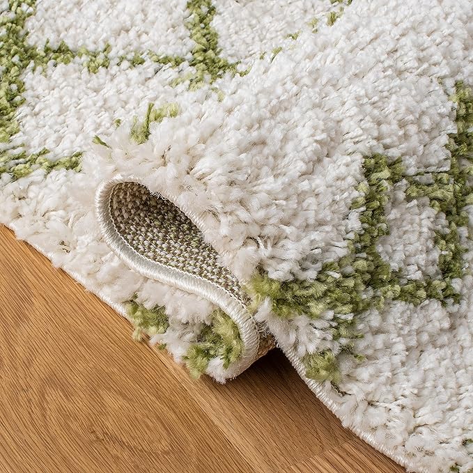 SAFAVIEH Arizona Shag Collection Area Rug - 10' x 14', Ivory & Green, Moroccan Design, Non-Shedding & Easy Care, 1.6-inch Thick, Ideal for The Living Room, Bedroom, Dining Room (ASG741Y-10)