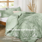 Bedsure Tufted Boho Comforter Set King Size - Sage Green Boho Bed Set, GentleSoft™ 3 Pieces Farmhouse Shabby Chic Embroidery Bedding, Gifts for Woman, Soft Jacquard King Comforter for All Seasons