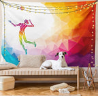 Lunarable Volleyball Tapestry, Colorful Polygonal Background Triangles Jumping Woman Striking The Ball, Wide Wall Hanging for Bedroom Living Room Dorm, 80" X 60", Purple Blue