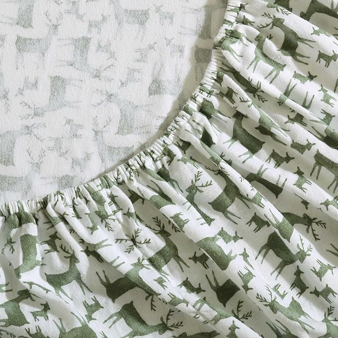 Eddie Bauer - Flannel Sheets Full Size, Anti-Pilling & Wrinkle Resistant Cotton, Touchably Soft for All-Season Comfort - Bed Sheets with Matching Pillowcases & Fitted Sheet (Deer Camp Green)