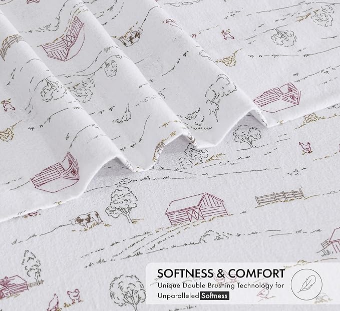 RUVANTI Flannel Sheets Twin XL Size - 100% Cotton Double Brushed Twin XL Sheet Sets, Deep Pockets 16 Inches, All Seasons Breathable & Extra Soft Bed Sheets, Warm & Cozy, 3 Piece, Rustic Homestead