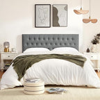 Tufted Upholstered Headboard Queen Size, Solid Wood Head Board with Durable Metal Legs, Adjustable Height Bed headboard from 37” to 51” Fabric Headboard in Modern Button Design, Grey