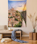 Ambesonne Scenery Tapestry, Toledo Spain Old City Over The Tagus River Downtown Castle Architecture, Wall Hanging for Bedroom Living Room Dorm Decor, 40" X 60", Apricot Cream Green