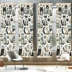 Ambesonne Cats Window Curtains Pack of 2, Modern Scandinavian Inspired Innocent Kitten Pattern with Leafy Details, Lightweight Set with Rod Pocket, 4 Panels of - 28" x 63", Pale Teal Pale Khaki Grey